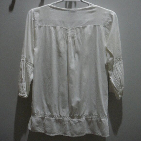 Eucalyptus White Embroidered 3/4 Sleeve Peasant Button Blouse-Size Lg-Guatemala - Picture 5 of 6